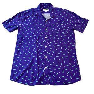 Tipsy Elves Shirt Mens L Purple Gator Mardi Gras Print Short Sleeve Button Up